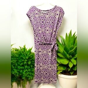 Boden Purple Abstract tie capped sleeved Midi size 8